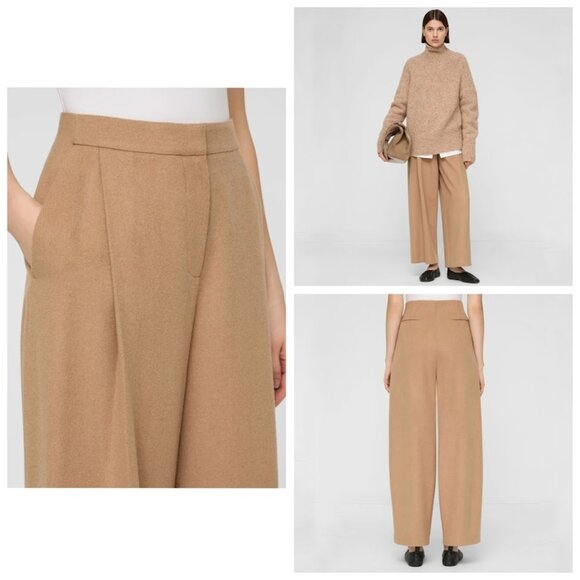 Lafayette 148 Camel Hair Cooper Pleated Barrel Leg Ankle Pant Camel 14 - Picture 2 of 15